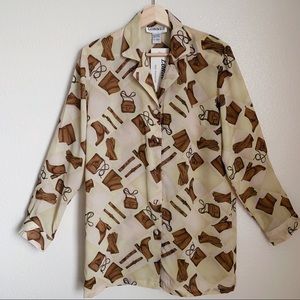 Lonnee Vintage Brown & Cream Blouse Size S